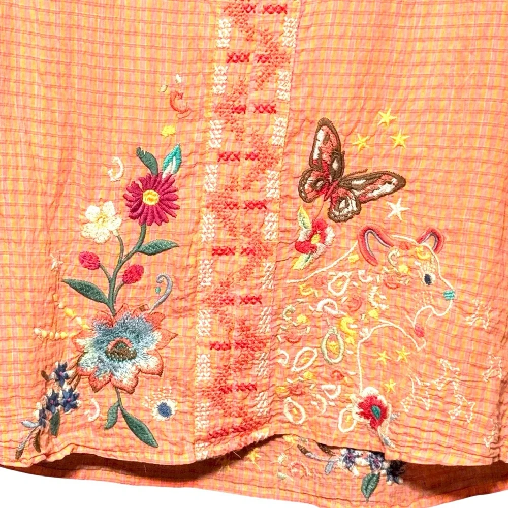 JOHNNY WAS Olinda Puff Sleeve Effortless Embroidered Lightweight Floral Blouse - Picture 5 of 13